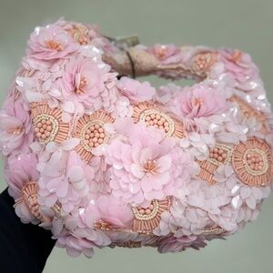 Pink Floral Beaded Sequin flowers made in India shoulder bag clutch purse spring